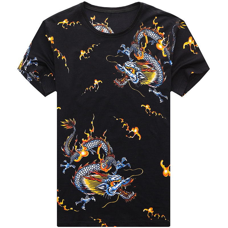 中国风神龙款男士短袖t恤修身潮流青年社会体恤纯棉圆领夏装上衣