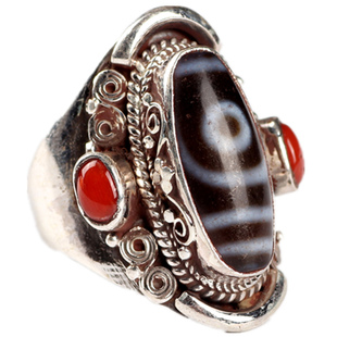 尼泊尔手工纯银天珠复古民族风个性创意食指开口宽夸张戒指男女款