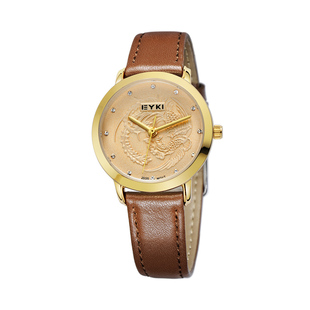 正品艾奇手表 女士韩版潮流凤凰浮雕表盘石英表 皮带防水时尚女表