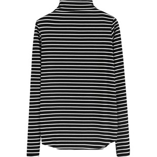 秋冬季韩版半高领修身长袖黑白条纹纯棉简约体恤打底衫女内搭上衣