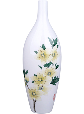 千红窑醴陵釉下彩手绘陶瓷花瓶台面花插新中式现代装饰花瓶摆件