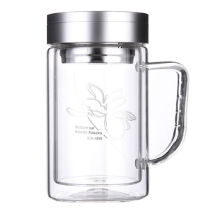 富光双层玻璃杯 男女士带盖过滤办公泡茶杯子 透明耐热大容量水杯