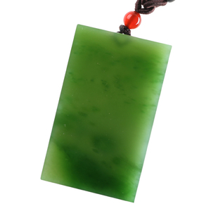 新疆和田玉碧玉平安无事牌吊坠 俄碧天然玉牌无字玉佩挂件