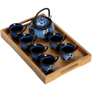 偲逸茶具套装家用凉水壶提梁壶窑变带把防烫茶杯现代礼盒装送托盘