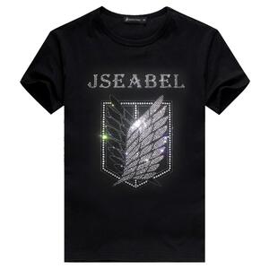 JSEABEL夏季圆领T恤男潮流自由之翼烫钻短袖韩版男女情侣款大码潮