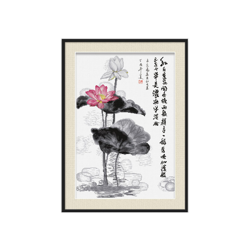 十字绣客厅荷花印花绣ks清新系列