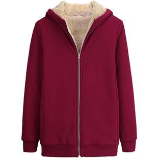 加绒卫衣女中长款仿羊羔绒加厚开衫连帽纯棉拉链外套时尚休闲