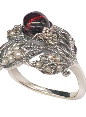 英式古典银镶嵌珍珠莫桑比克S925