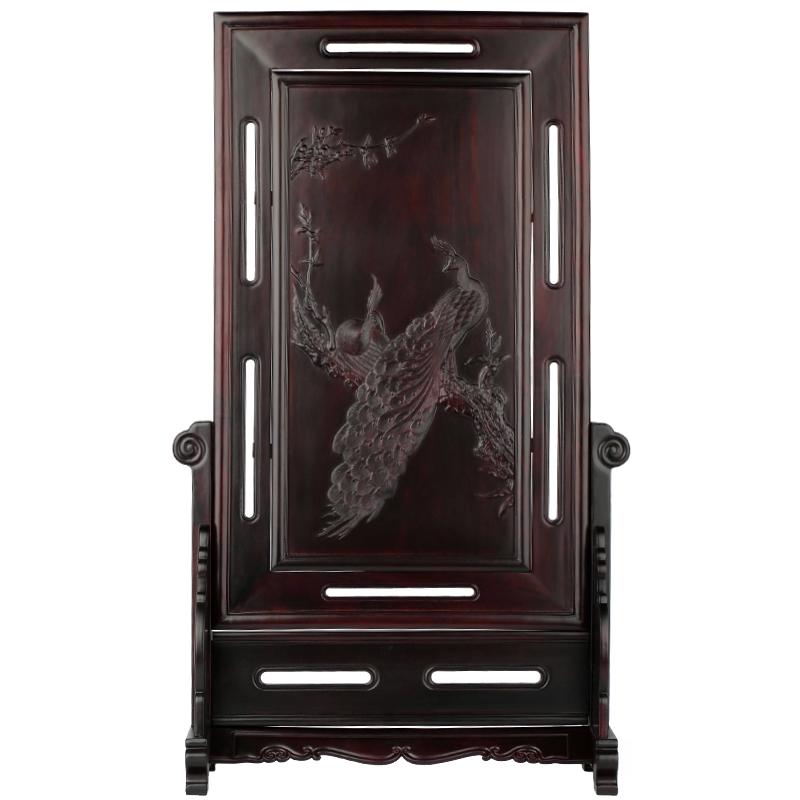 红木东阳孔雀屏风工艺品