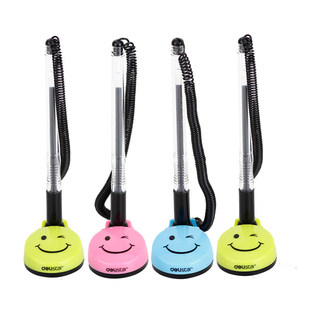 得力台笔固定签字笔黑色创意商务中性笔可粘贴桌面柜台吧台笔固定带绳银行前台笔碳素水笔