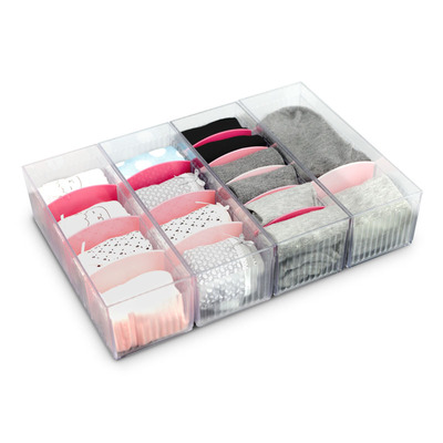 日本内衣收纳盒家用塑料衣柜抽屉收纳内衣裤文胸桌面整理盒4只装