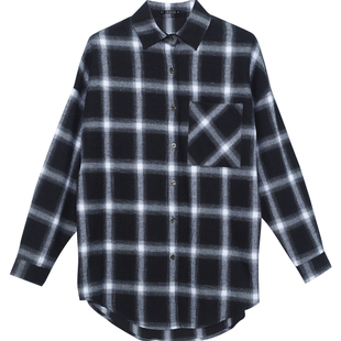 2024春季新款胖MM中长款格子衬衫女大码宽松纯棉长袖妈妈衬衣外套