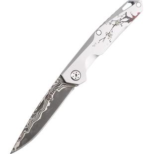 折叠刀大马士革钢小刀手工锻打花纹钢刀胚户外随身迷你锋利的刀具