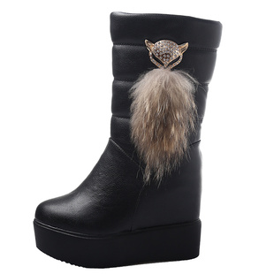 2023冬季新款松糕鞋厚底加绒中筒内增高雪地靴棉靴坡跟女皮靴短靴