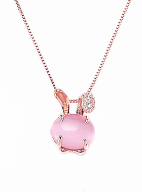 原宿风925纯银潮女士粉水晶项链