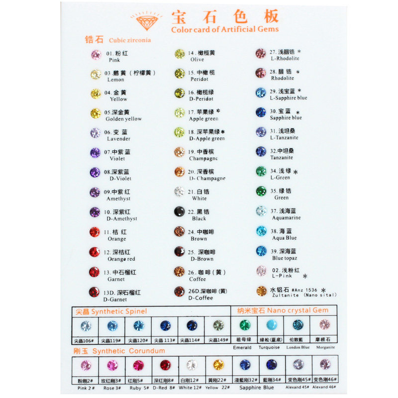 彩色锆石尖晶刚玉玻璃宝石标注色卡 30种锆石 150种颜色玻璃