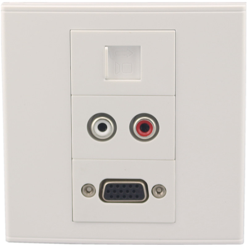 86型VGA双孔音频RJ45电脑网络网线直通插座 AV莲花多媒体插座