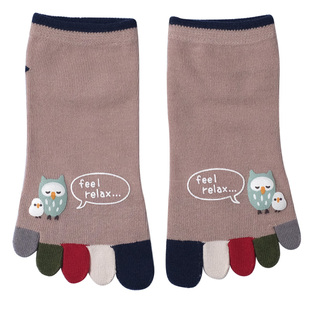 内田五指袜女纯棉四季春秋短筒棉质分趾袜卡通可爱脚趾棉质女袜子