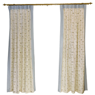 美式优雅蓝高档拼接仿真丝立体绣花精致小美卧室窗帘新中式刺绣