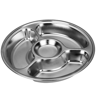 304不锈钢餐盘分格圆形饭盒公司工厂学校学生食堂配餐餐具套装