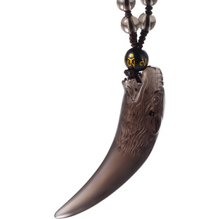 冰种黑曜石造型狼牙吊坠男霸气 真项链潮牌男士复古ins潮情侣挂坠