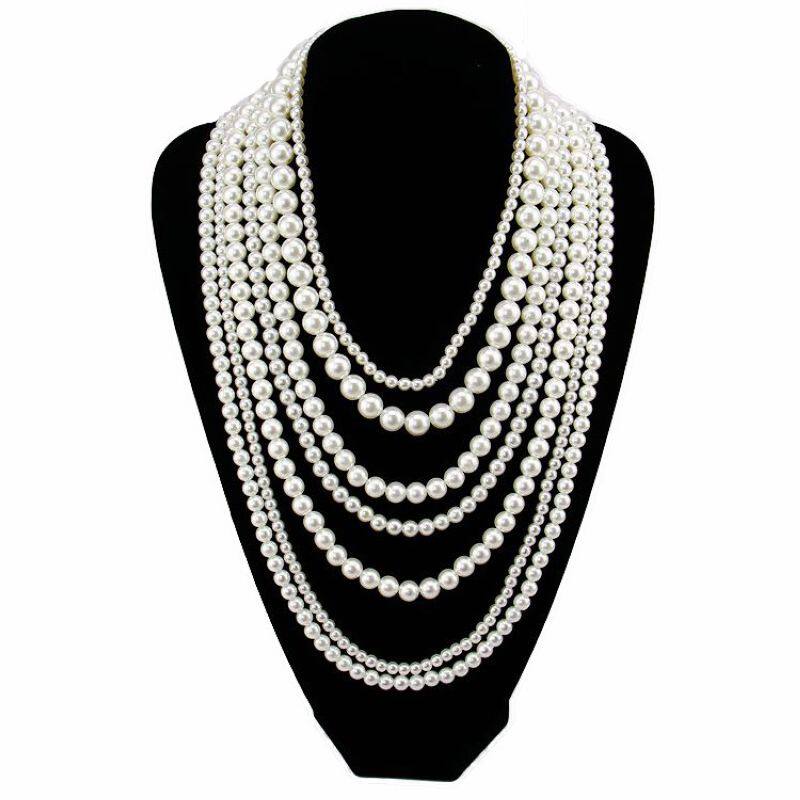 欧美时尚大牌配饰品多层夸张长款珍珠毛衣链女士气质水滴吊坠项链