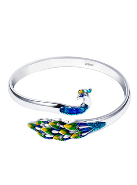 孔雀饰品送女朋友礼物景泰蓝手镯
