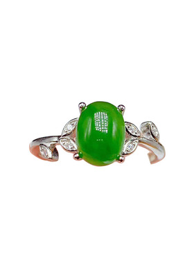 天然新疆和田菠菜绿送爱人戒指