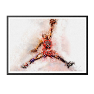 装饰画有框挂画墙壁篮球海报迈克尔乔丹黑白摄影怀旧男孩房间简约