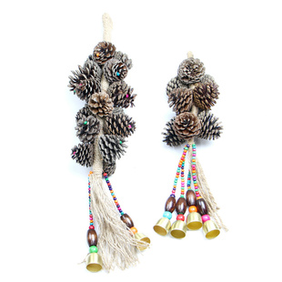 云南民族风松果挂件麻绳编织泰国野果子串串菩提子挂田园饰装饰品