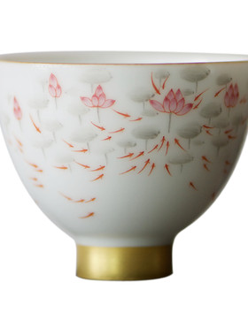 匠器家|景德镇纯手工 釉上五彩 品茗茶杯-戏鲤