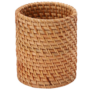 中式笔筒秋藤编创意茶道配件文具化妆毛笔筒小编织书桌摆件收纳