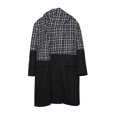 原创风撞色拼接格子毛呢大衣男潮