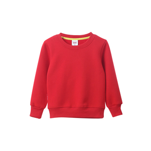 2-12岁童装秋冬加绒白色卫衣 女童橙色圆领长袖打底 男童红色上衣