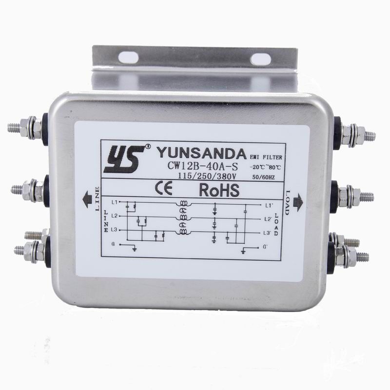 YUNSANDA三相四线交流导轨式电源滤波器CW12C-60A-R高性能抗干扰