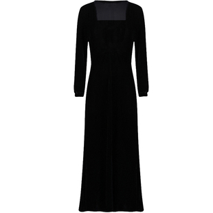 盈可人大码方领灯笼袖欧美风金丝绒长款拖地秋冬年会礼服连衣裙