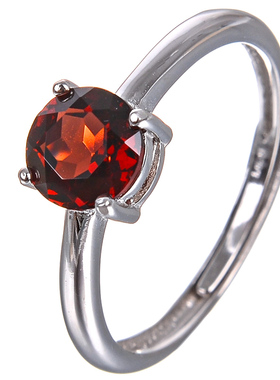 全新天然鸽血红色石榴石圆戒指