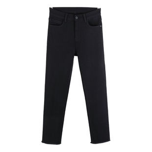 黑色小直筒牛仔裤女宽松高腰显瘦九分2025秋冬加绒烟管小个子八分