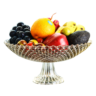 欧式简约水晶质感水果盘现代创意客厅家用茶几高脚果盘干果糖果盘