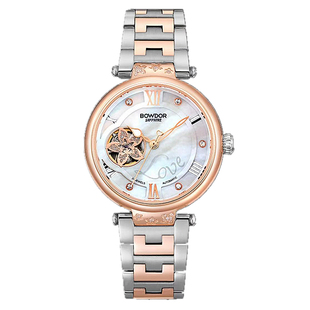 新款宝舵手表丁香花系列女士镂空机械表真皮女表88105钢带88103