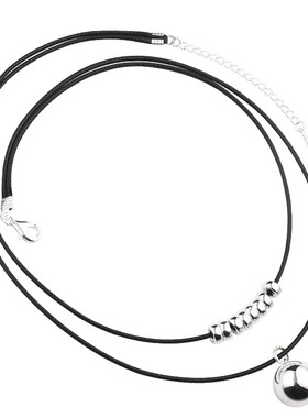 双层时尚风饰品黑色转运珠银项链