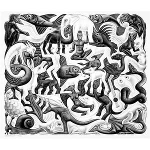 凸与凹 Escher 埃舍尔 视错觉版画装饰画无框有框客厅书房酒吧