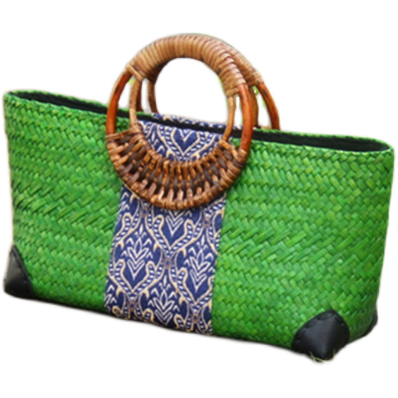 热销泰国进口原创民族特色中式复古手工海草编制藤条提手女士提包