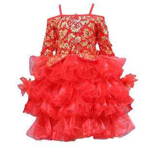 六一节儿童演出服装女童冬长袖现代舞蹈服亮片表演蓬蓬纱裙公主裙