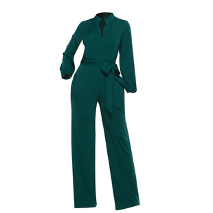Long Jumpsuit Elegant Elastic复古优雅连体裤阔腿长裤女大码