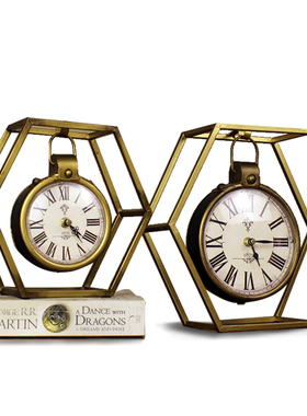 复古美式台钟摆件金属桌面装饰品