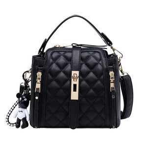 菱格小包包质感2024新款潮韩版百搭斜挎手提水桶包少女网红小黑包