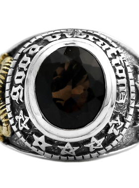 [坚毅有信念]天然茶晶纯银男戒指