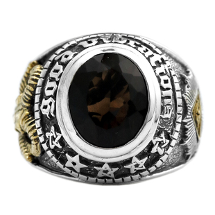 日本正品上帝之眼羊头骷髅撒旦茶晶烟晶泰银戒指男 霸气食指戒指