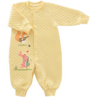 艾娜骑士宝宝连体衣婴儿连体衣薄夹棉空气层长袖婴儿爬服春秋新品